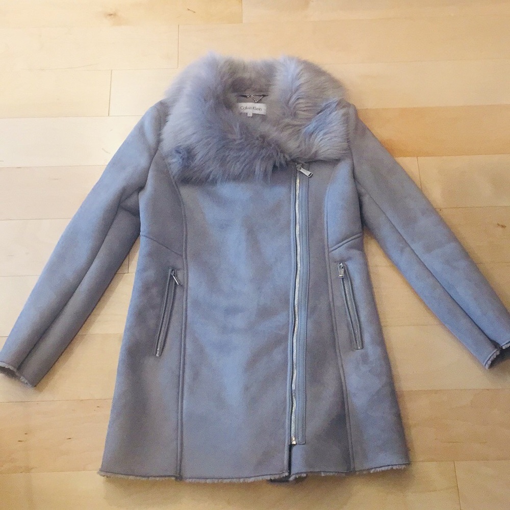 Calvin Klein Grey Faux Fur  Coat
